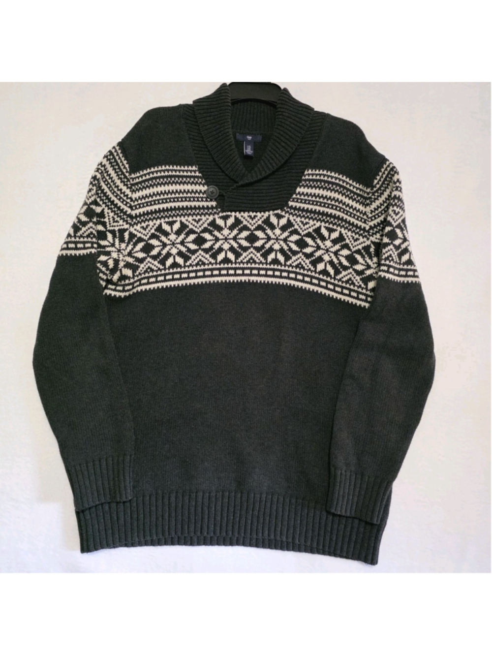 GAP Men's 100% Cotton Charcoal Grey Chunky Holiday Shawl Collar Sweater XL